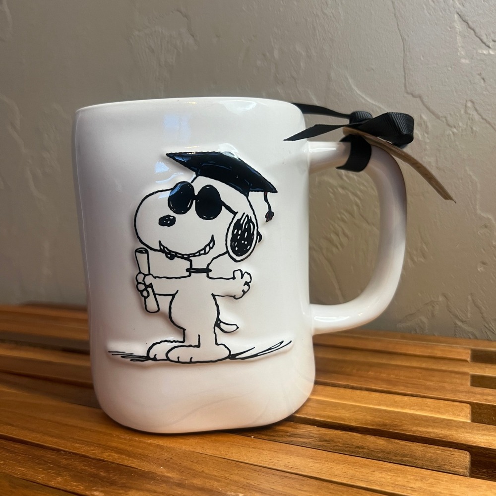 Rae Dunn Peanuts Snoopy Joe Cool Graduation Mug You Did It Red Interior NEW